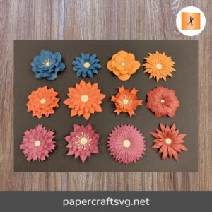 12 Flower Template Bundle, Paper Flowers SVG & Leaf Cut Files