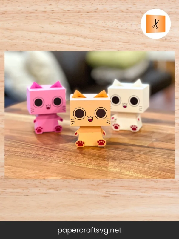 3D Cube Cat Papercraft Template, Easy DIY for Beginners