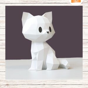 3D Kitten Papercraft PDF, DIY Low Poly Cat Paper Model