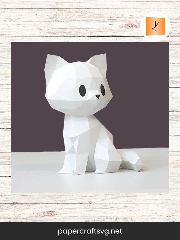 3D Kitten Papercraft PDF, DIY Low Poly Cat Paper Model