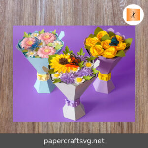 3D Paper Flower Bouquet SVG Bundle, Mother's Day Gift, Sunflower, Gerbera, Rose Templates