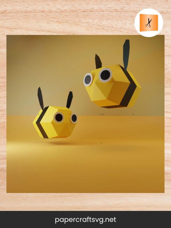 Bee 3D Papercraft Template, DIY Low Poly Bee Origami Model