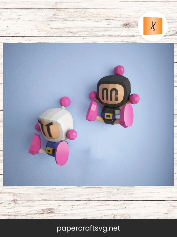 Bomberman 3D Papercraft Wall Decor, DIY Low Poly Retro Game Model