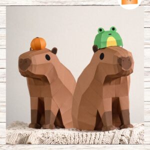 Low Poly Capybara and Tangerine Papercraft