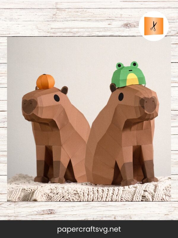 Low Poly Capybara and Tangerine Papercraft