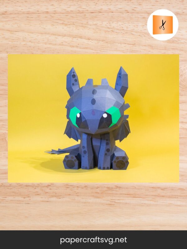 Night Fury Dragon 3D Papercraft Template, Low Poly SVG, DIY Origami, Cricut & Pepakura Files