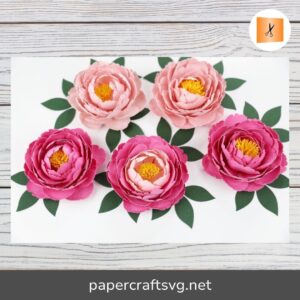 Peony Flowers Paper Template, SVG File For Cricut