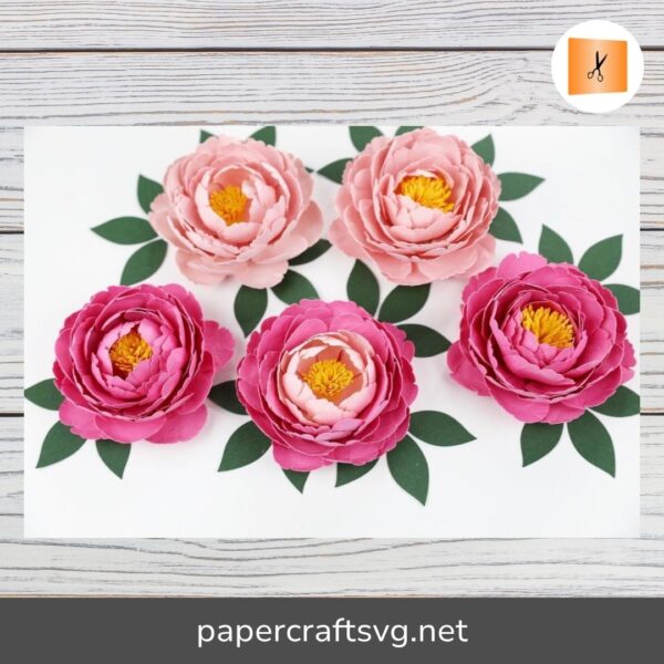 Peony Flowers Paper Template, SVG File For Cricut