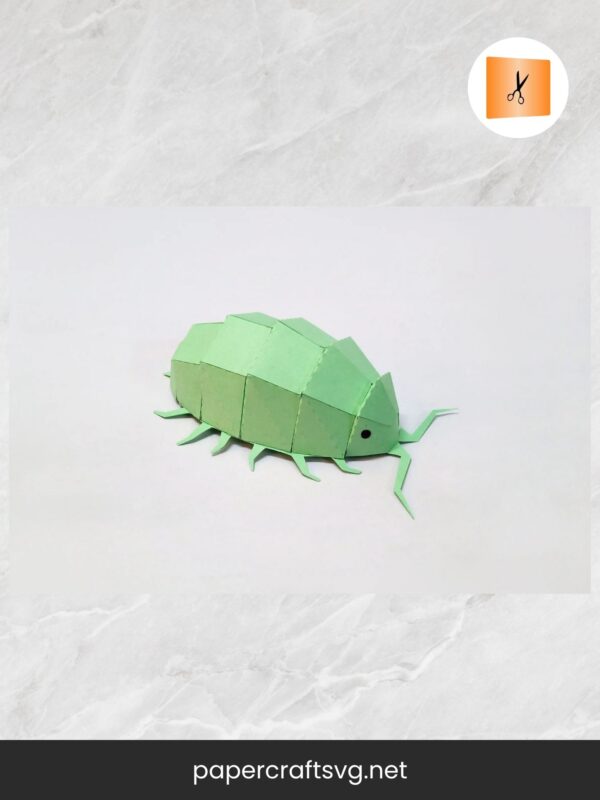 Pill Bug 3D Papercraft Template, Low Poly Isopod Insect SVG