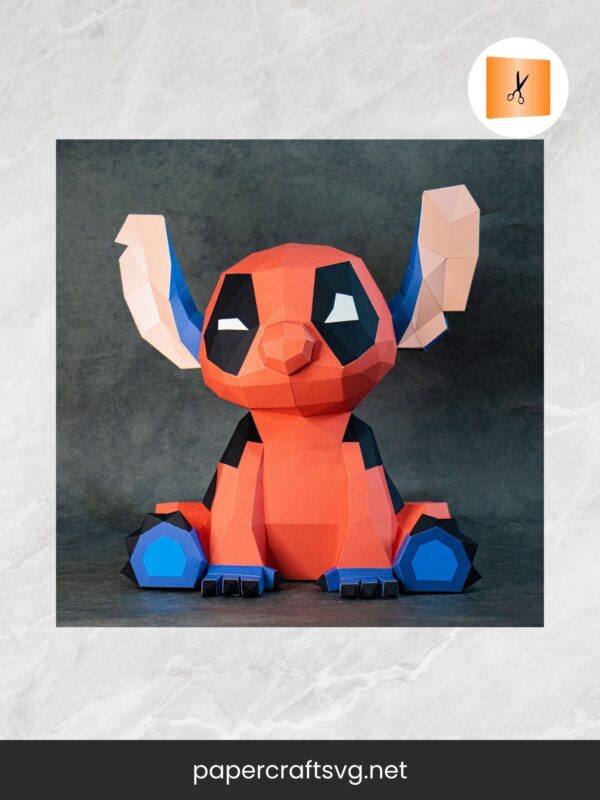 Stitch Deadpool 3D Papercraft Template, Low Poly Paper Model PDF