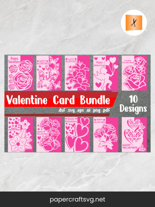 Valentine Card Bundle, 10 SVG Paper Cut File