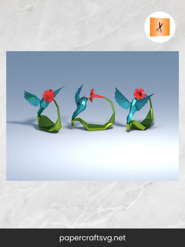 3D Hummingbird Papercraft Template, SVG & PDF Low Poly Origami Bird for DIY Paper Art