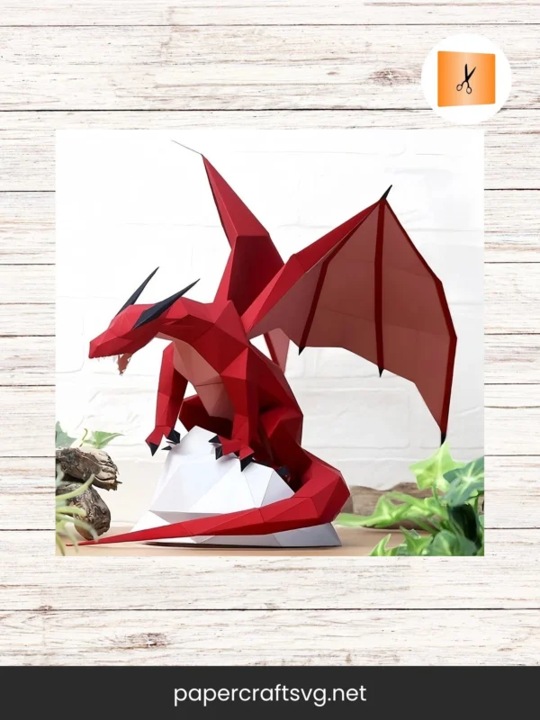 3D Low Poly Dragon Papercraft Template, DIY Printable Paper Dragon Pattern