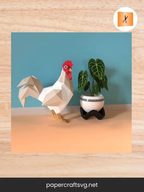 3D Rooster Papercraft Template, PDF, SVG, DXF Files for DIY Farm Animal Paper Model